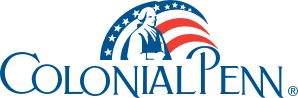 Colonial Penn logo of a minuteman with red, white and blue colors.